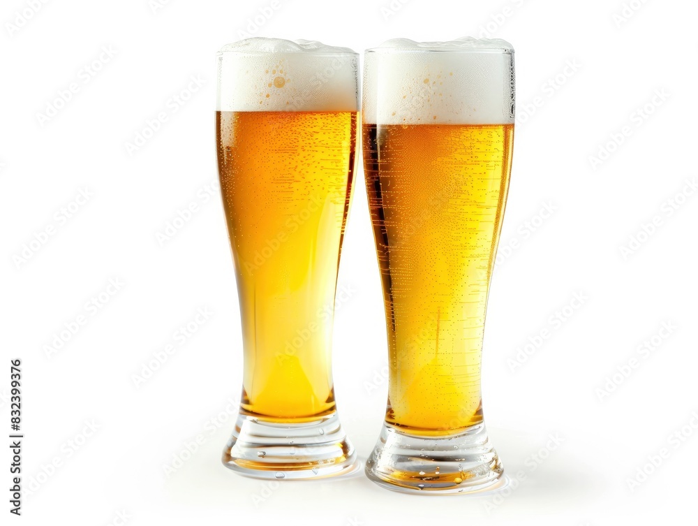 Two glasses of beer with foam on white background Two glasses of beer with foam on white background