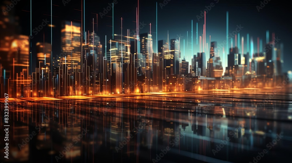 Abstract design with digital financial charts and global market graphs