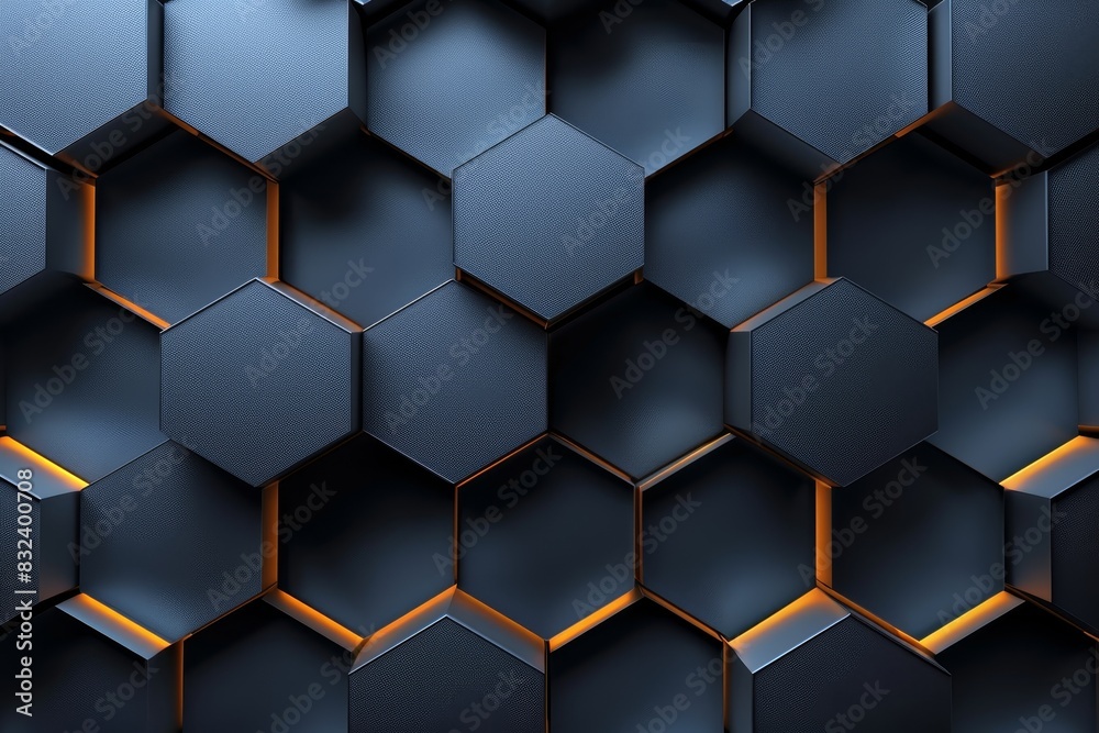 Illuminated Hexagons, Black hexagonal pattern with orange light, Futuristic Aesthetic Illuminated Hexagons, Black hexagonal pattern with orange light, Futuristic Aesthetic