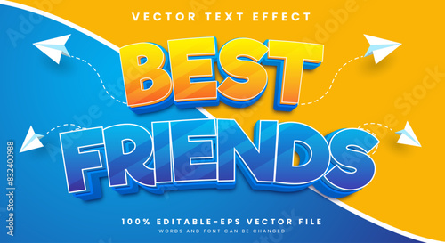 Best Friend editable text effect template with cartoon style photo