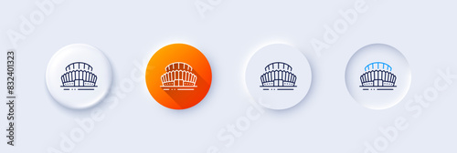 Sports stadium line icon. Neumorphic, Orange gradient, 3d pin buttons. Arena sign. Sport complex symbol. Line icons. Neumorphic buttons with outline signs. Vector
