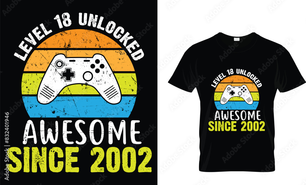 Level 18 unlocked awesome since 2002 - Video Game lover T-shirt Level 18 unlocked awesome since 2002 - Video Game lover T-shirt