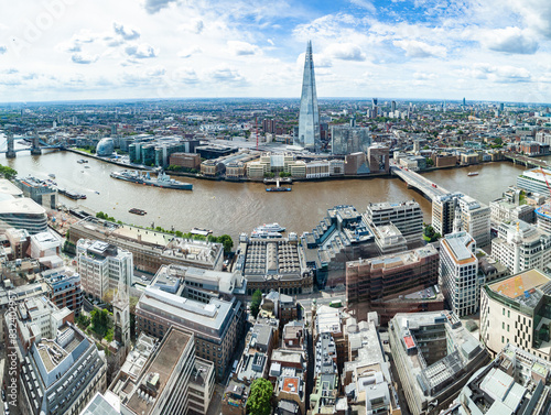 Aerial view of South London including London Bridge, The Shard skyscraper and River Thames, London, England photo