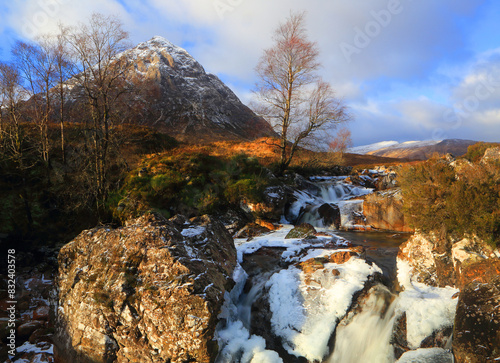 Buachaille Etive MA?r and River Coupall, near Glencoe, Highland, Scotland photo