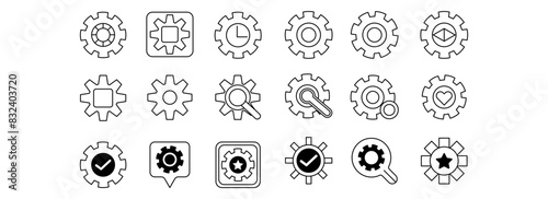Setting Versatile Gear Vector Set Icon Templates for Mechanical and Emotional Concepts
