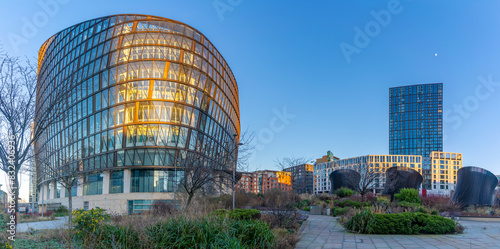 View of contemporary Co-op building in Angel Square, Manchester, Lancashire, England photo