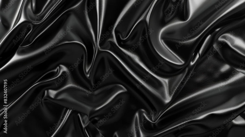 Close-up of dark silk shimmering in the light. Black silk texture. Shiny fabric. Close-up of dark silk shimmering in the light. Black silk texture. Shiny fabric.