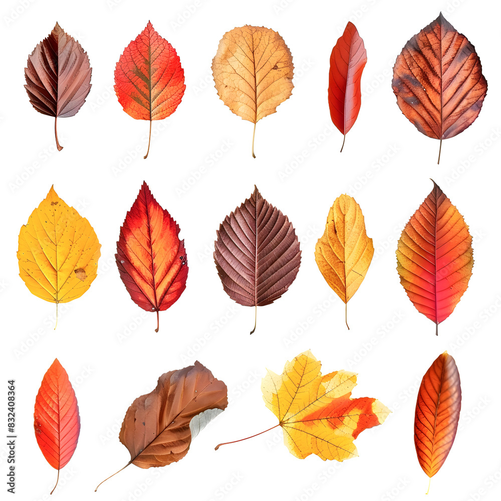 Autumn leaves set isolated on transparency background, multi color of leaves foliage in autumn season. for seasonal holiday greeting card design, PNG cut out Autumn leaves set isolated on transparency background, multi color of leaves foliage in autumn season. for seasonal holiday greeting card design, PNG cut out