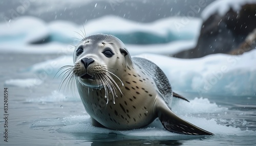 Joyful Seal Slips and Slides on Snowy Slope photo
