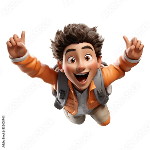 a cute boy smiling and fling isolated