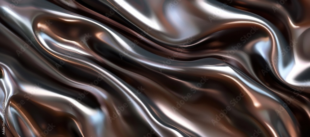 fluid metallic background, smooth wave shapes, brown and silver colors