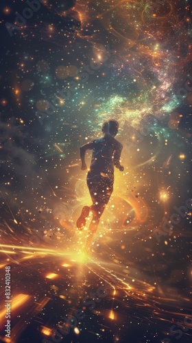 Surreal Art of a Person Jogging on a Luminous Path