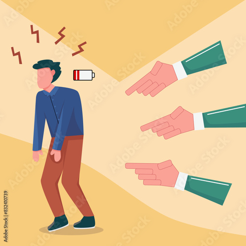 Vector graphic illustration of business man feels overwhelmed working under pressure, business concept.