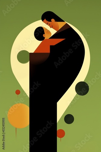 Happy Father's Day summer card design. Vector style color blocking illustration with man and his child. Beautiful template for banner, poster, card, postcard or printable.