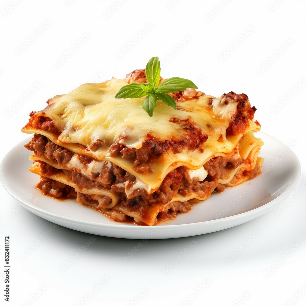 lasagna on a plate isolated on white background lasagna on a plate isolated on white background
