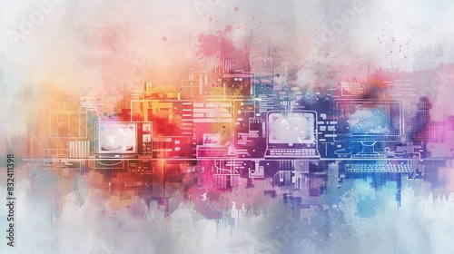 Watercolor Painting of the Evolution of Technology