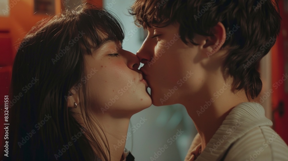 teenage couple giving their first kiss in high resolution teenage couple giving their first kiss in high resolution