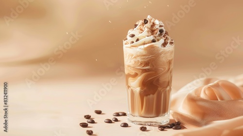 Trendy Fluffy Whipped Coffee on Light Background photo