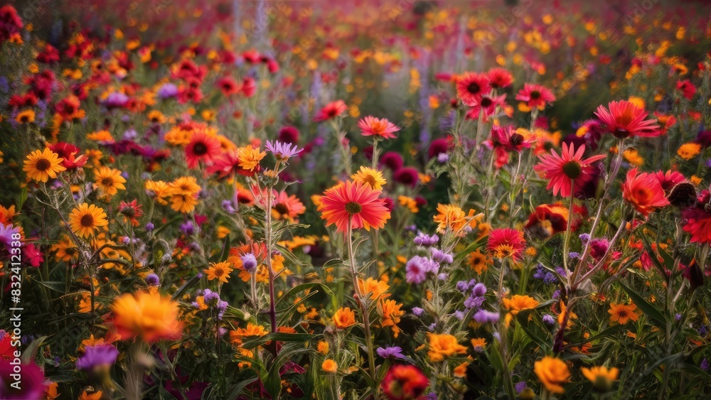 Warm Glow Over Multicolored Flower Meadow