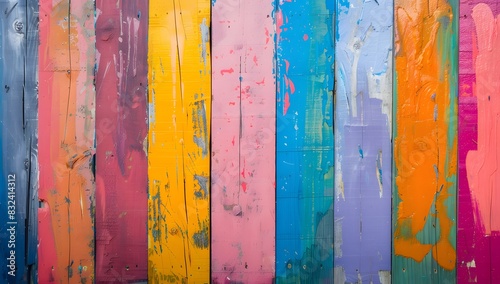 a coloful painted fence in different colors photo