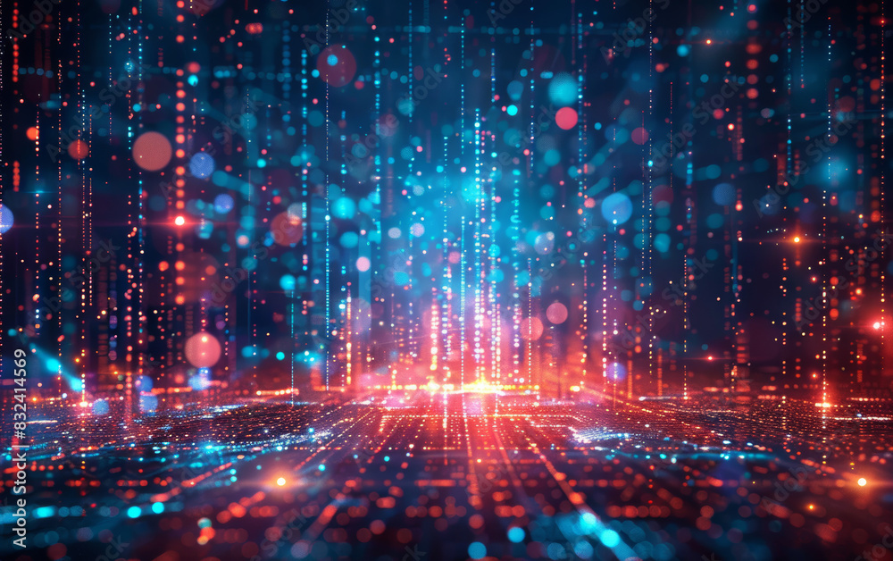 Obraz premium Abstract glowing lines, futuristic digital background with vibrant colors, perfect for technology themes, artificial intelligence, and data concepts.