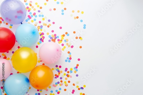 Background featuring balloons, a cake with a candle, and a happy birthday text generative AI