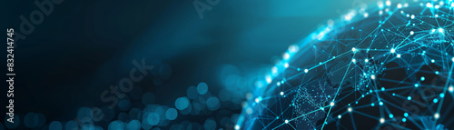 A digital representation of a global network on a bright blue background, illustrating interconnected technology and communication in a futuristic context.