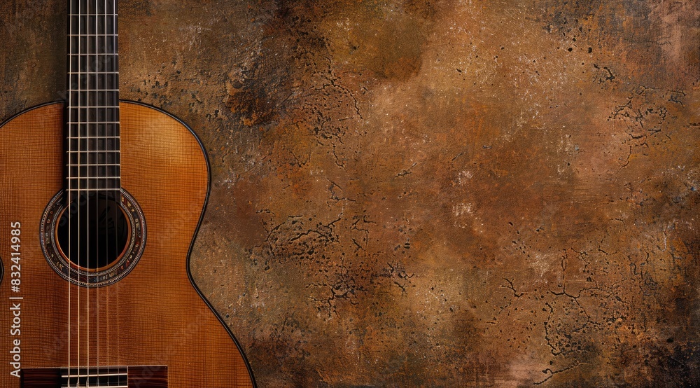 Obraz premium a image of a guitar sitting against a wall with a grunge background