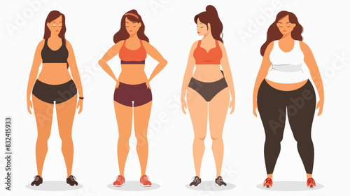 Set of overweight girls. Body transformation. Fitness.