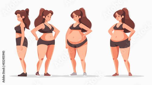 Set of overweight girls. Body transformation. Fitness.