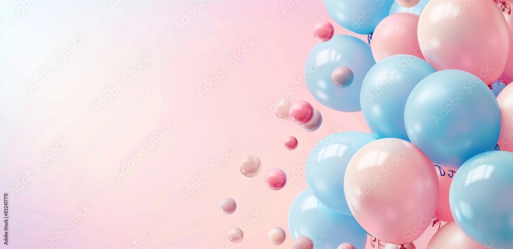 Pink and blue balloons on a panoramic background Pink and blue balloons on a panoramic background