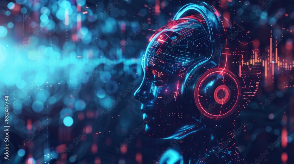 audio AI, digital background. copy space