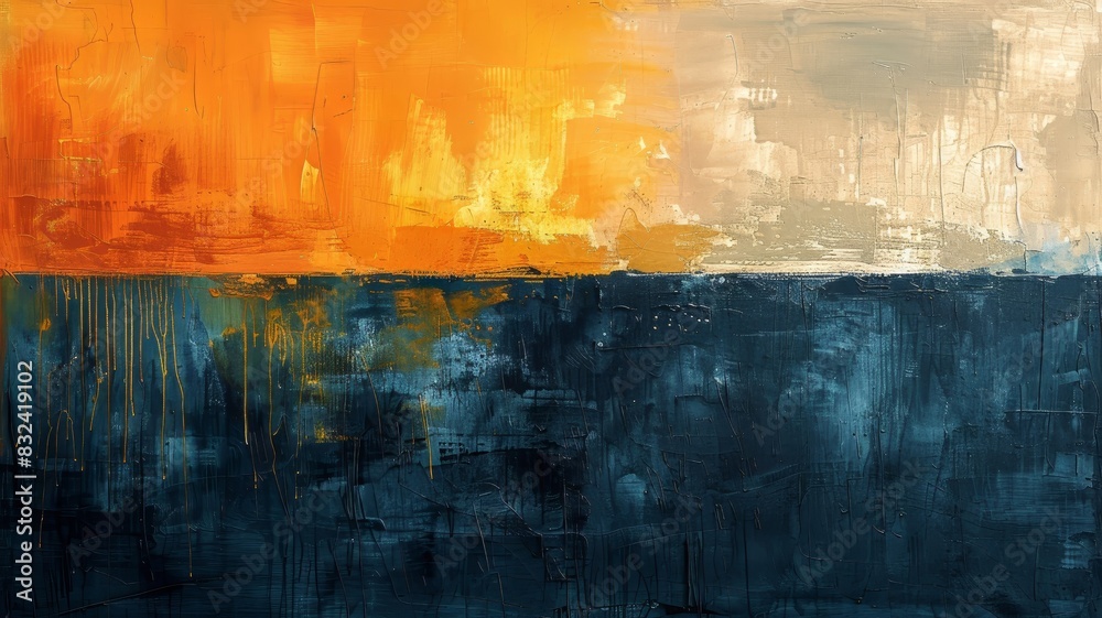 Obraz premium Abstract Painting Featuring Orange and Blue Colors