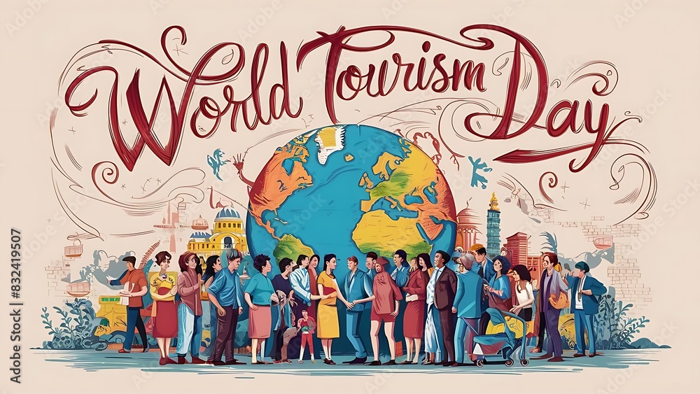 Obraz premium World Tourism day (Illustration-typography)