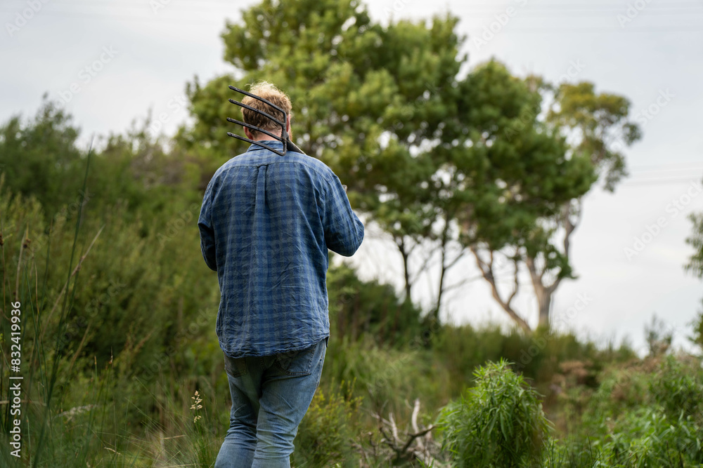 farmer hold soil in hands monitoring soil health on a farm.in australia farmer hold soil in hands monitoring soil health on a farm.in australia