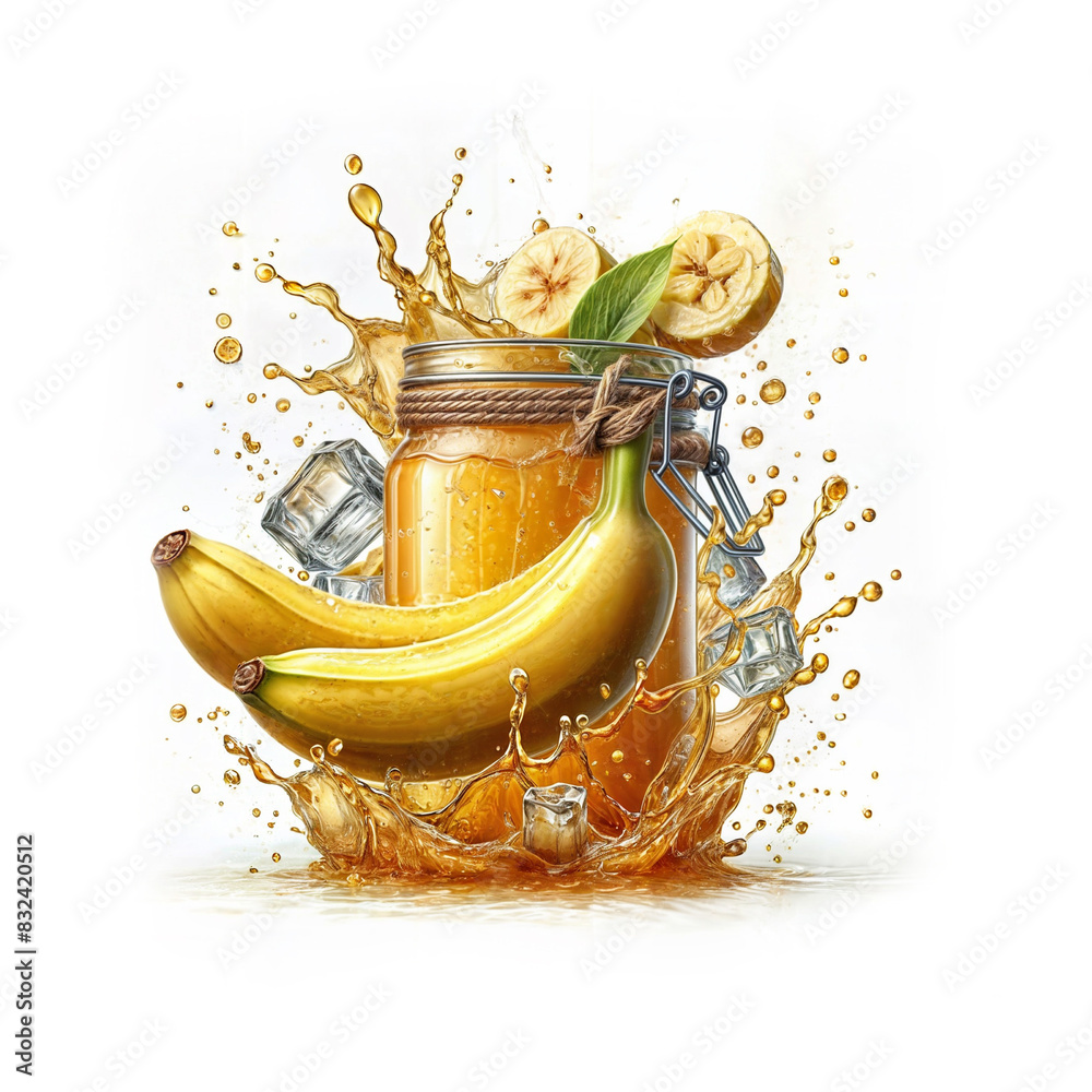 Banana Fresh drink splashing isolated on white background. Banana Fresh drink splashing isolated on white background.