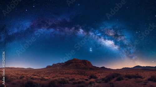Starry night sky over a desert landscape, great for nature, travel, and cosmic photography.