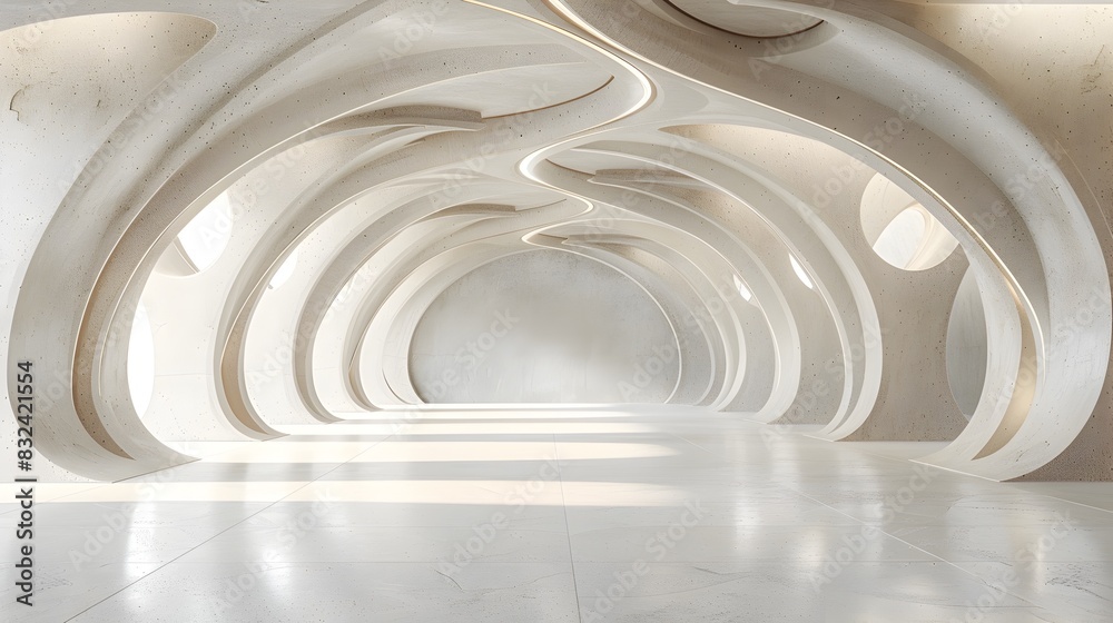 Spacious Modern Architecture: A Grand Empty Room's Intricate Design and Volumetric Lighting in Neutral Tones Spacious Modern Architecture: A Grand Empty Room's Intricate Design and Volumetric Lighting in Neutral Tones