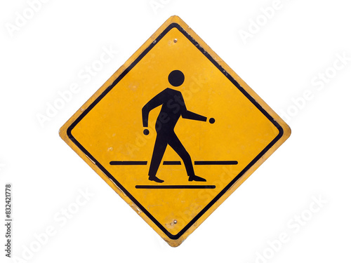 warning sign be careful people cross road, pictogram pedestrian walk isolated on transparent