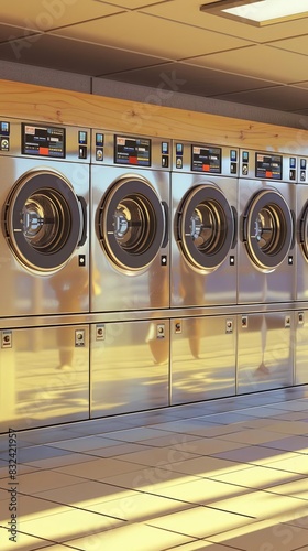 3D model of Full service commercial laundromat with coinoperated washers and dryers photo