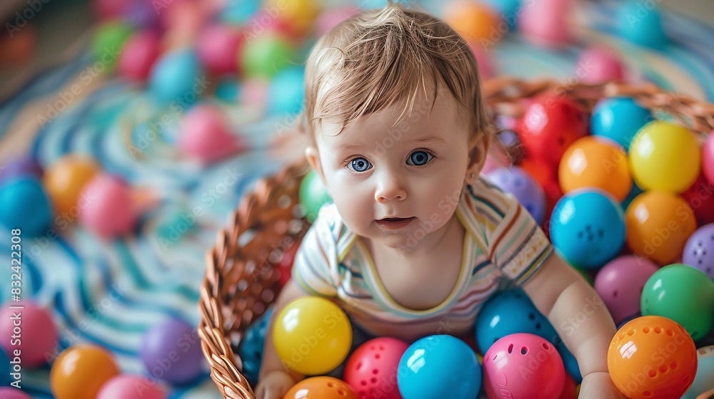 Obraz premium Curious Baby Playing with Colorful Balls on Soft Mat - Early Childhood Development Concept