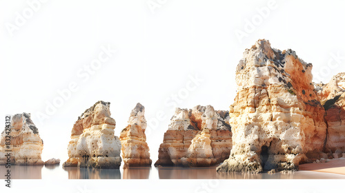 Algarve, portugal - panoramic view of cliffs in the beautiful marinha beach - summer vacation travel isolated on white background, pop-art, png 