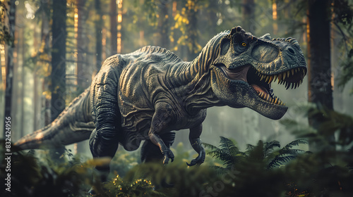 T-Rex Roaming in a Lush Forest in Photorealistic 8k