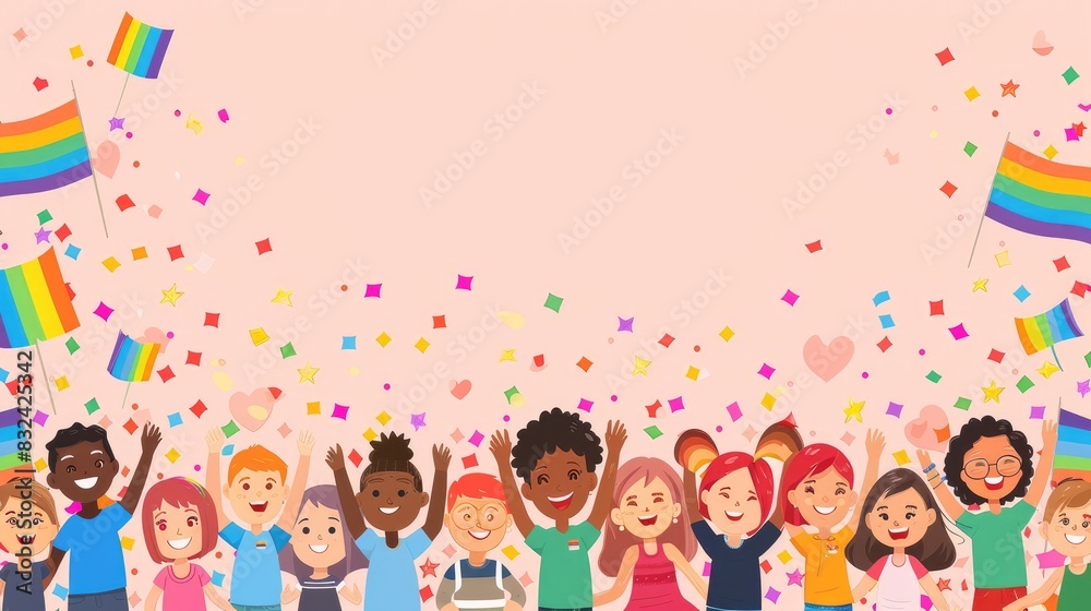 Pride Parade Fun: Diverse LGBTQ Cartoon Characters with Flags. Pride Parade Fun: Diverse LGBTQ Cartoon Characters with Flags.