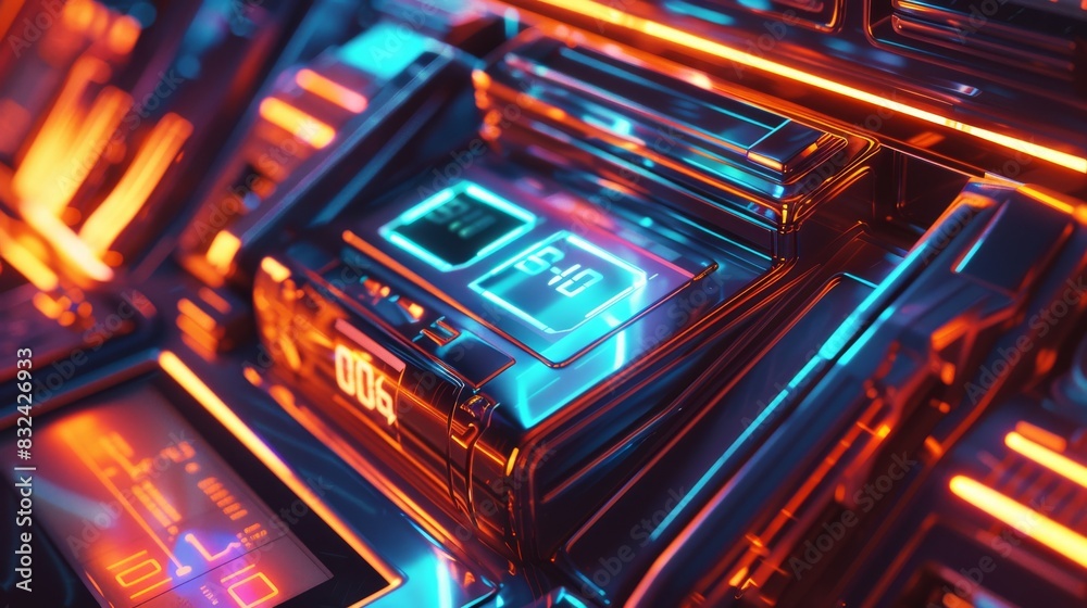 Futuristic Atm Machine with Neon Lights for Technology or Finance Themed Designs