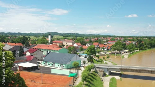 Aerial view of the Mura River and town of Mursko Sredisce, Medjimurje, Croatia photo