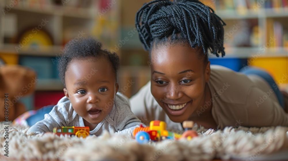 Happy Baby Engaging in Tummy Time with Parent Support on Soft Blanket Happy Baby Engaging in Tummy Time with Parent Support on Soft Blanket