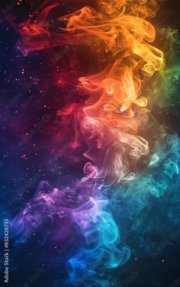 A beautiful abstract painting of swirling, colorful smoke