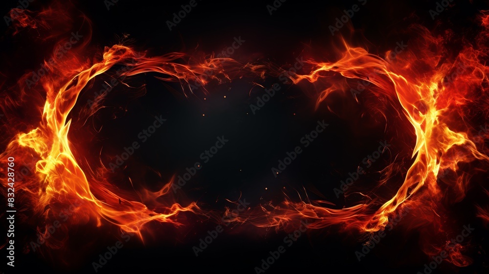 Abstract image featuring a fiery ring of flames on a dark background, perfect for creative designs, backgrounds, and artistic concepts. Abstract image featuring a fiery ring of flames on a dark background, perfect for creative designs, backgrounds, and artistic concepts.
