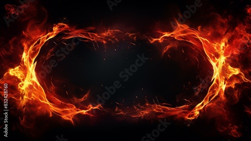 Abstract image featuring a fiery ring of flames on a dark background  perfect for creative designs  backgrounds  and artistic concepts.